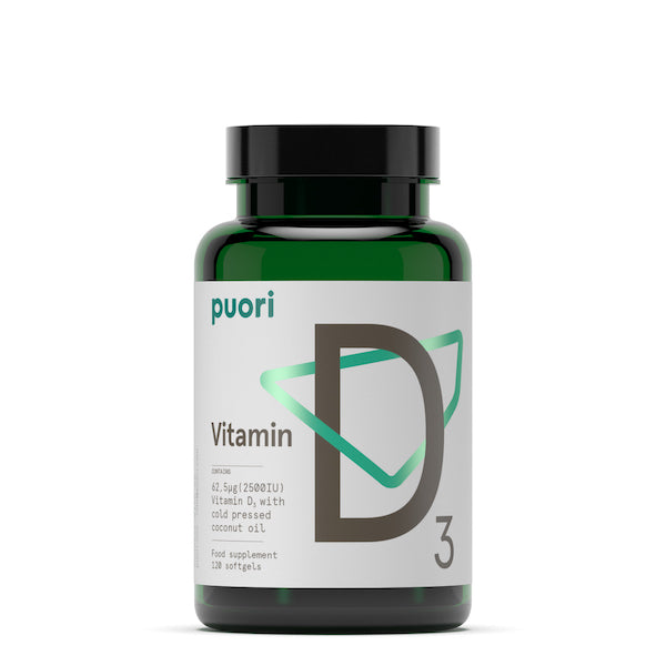Produktbillede af Puori Vitamin D3 62,5 mcg (2500IE) 120 kaps. på tilbud