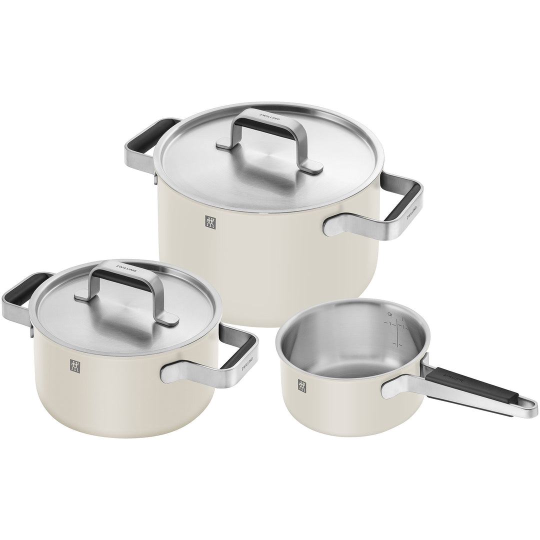 Zwilling Zwilling Pure grytset 3 dele + 2 låg, rustfrit stål, hvid/creme – frontbillede (Grydesæt & Kasseroller)