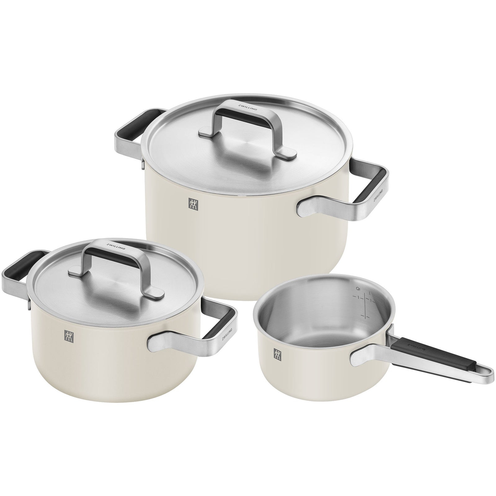 Zwilling Zwilling Pure grytset 3 dele + 2 låg, rustfrit stål, hvid/creme – frontbillede (Grydesæt & Kasseroller)