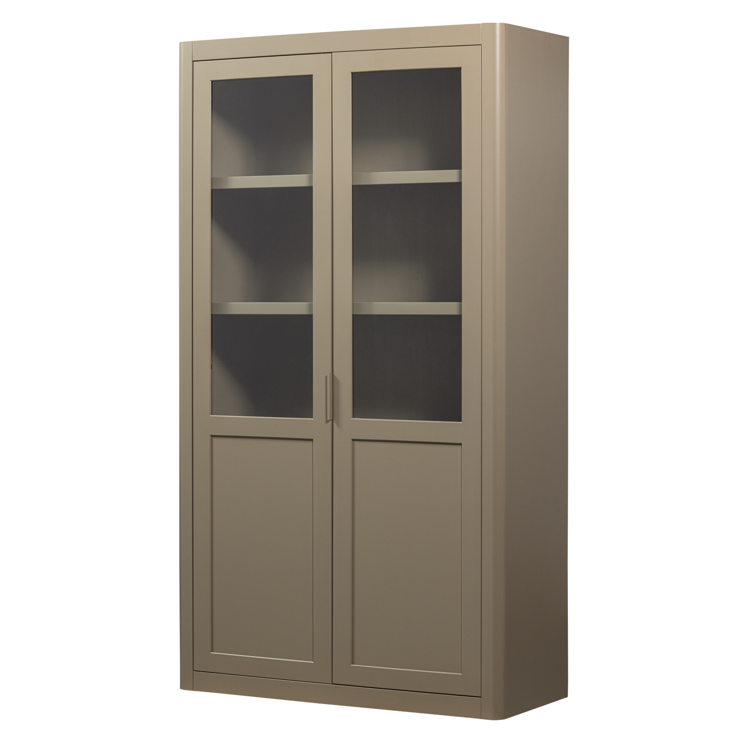 Produktbillede af WOOOD Gunnar vitrineskab m. 2 låger og 4 hylder mudder brun fyrretræ i premium kvalitet