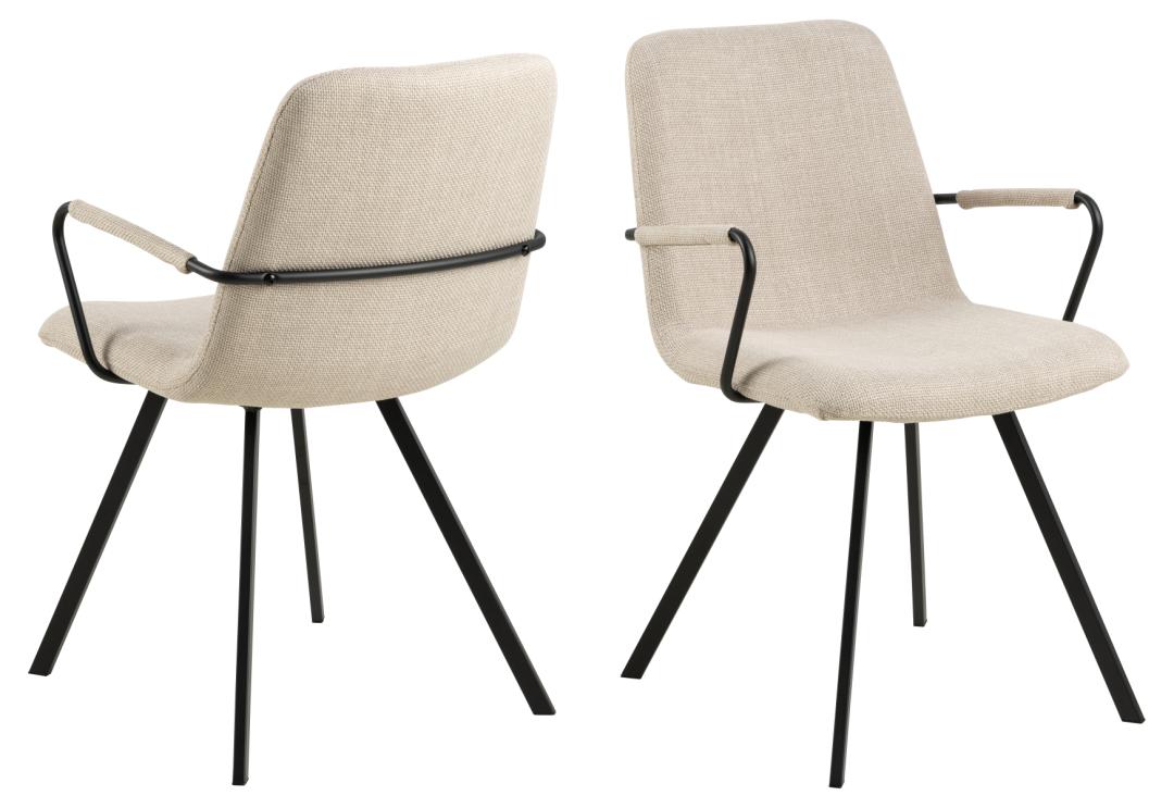 Produktbillede af ACT NORDIC Selina spisebordsstol m. armlæn beige stof og matsort stål i premium kvalitet