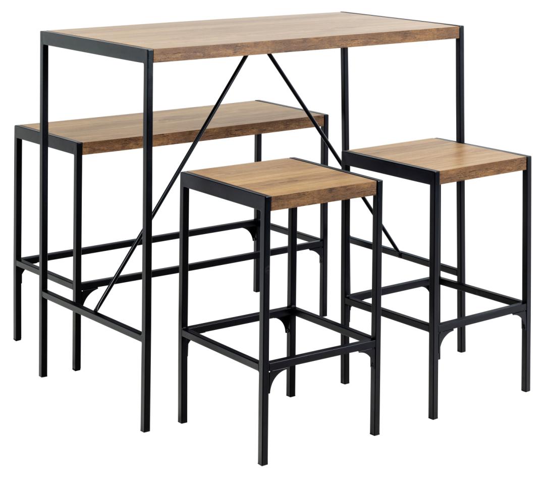 Produktbillede af ACT NORDIC Bahamas barbord m. 1 bænk 2 stole og fodstøtte mat eg melamin/sort stål 120x60x105 i premium kvalitet