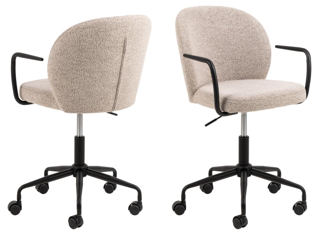 ACT NORDIC Patricia skrivebordsstol m. armlæn hjul drejefunktion beige stof og sort stål