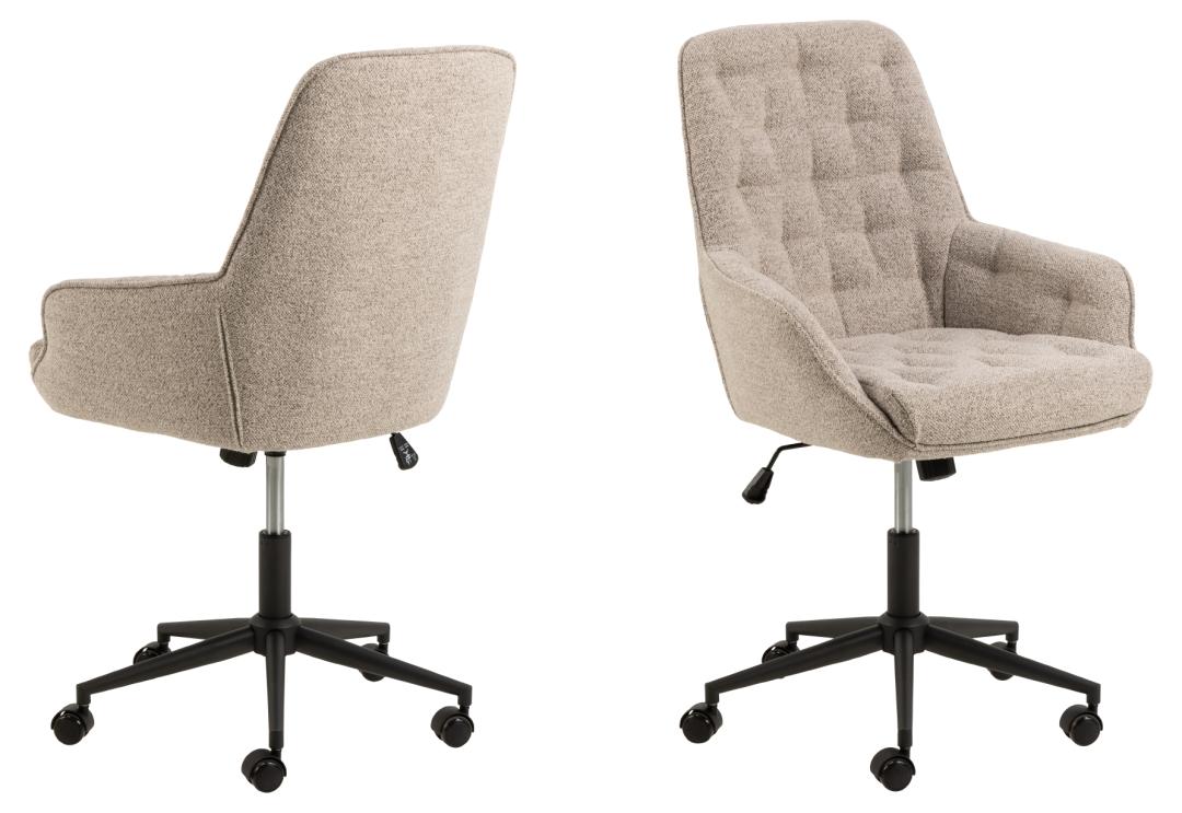 ACT NORDIC Erik skrivebordsstol m. armlæn hjul drejefunktion beige stof og sort stål