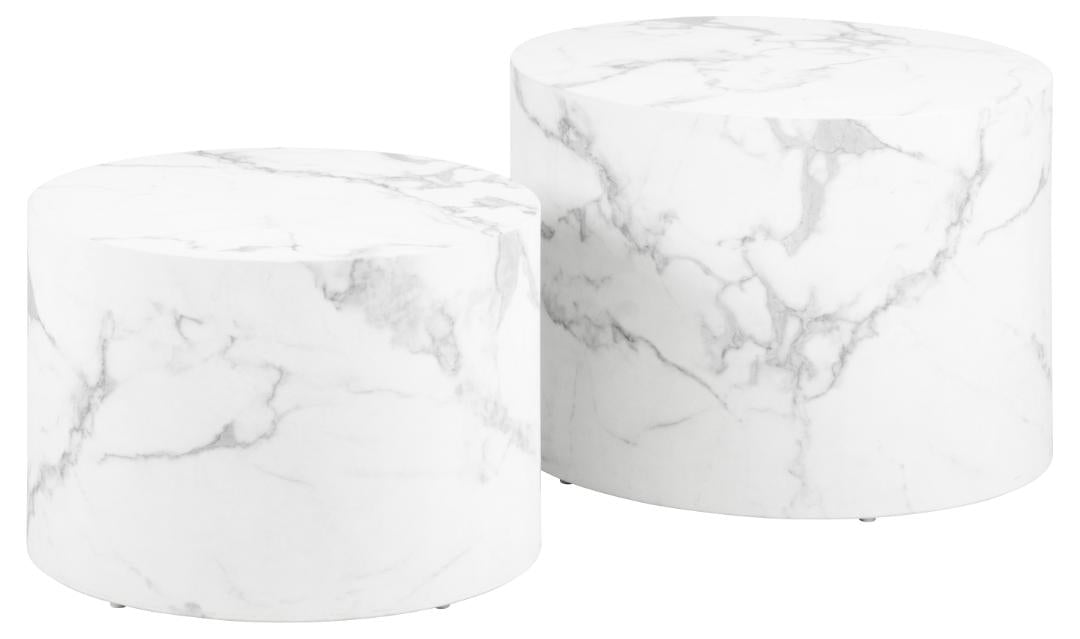 Produktbillede af ACT NORDIC Dice sofabord rund hvid marmor Carrara ru papir Ø58 sæt med 2 i premium kvalitet