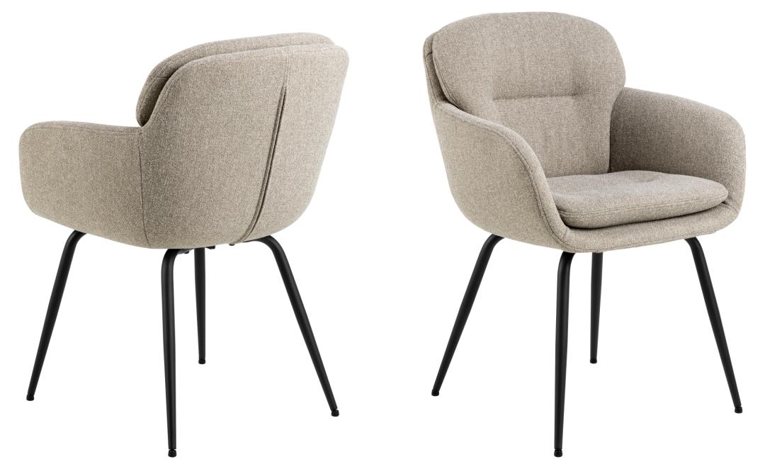 Produktbillede af ACT NORDIC Dora spisebordsstol m. armlæn syning og lynlås beige stof og sort stål i premium kvalitet
