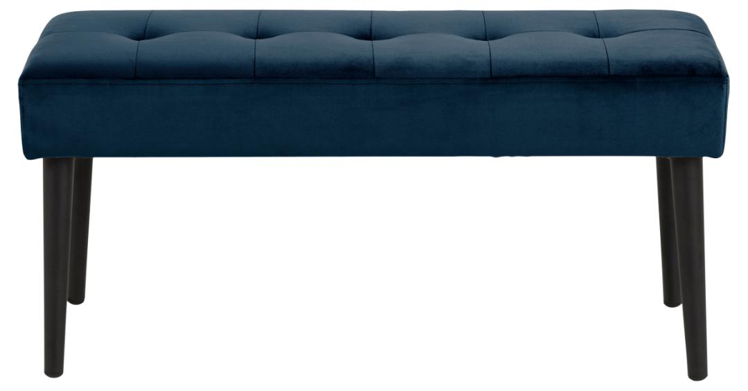 ACT NORDIC Rektangulær Glory bænk m. special syning marineblå stof og sort stål 95x38