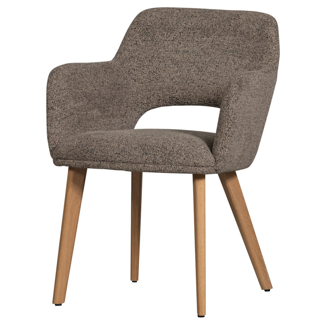 WOOOD Murat spisebordsstol m. armlæn taupe polyester stof og natur træ