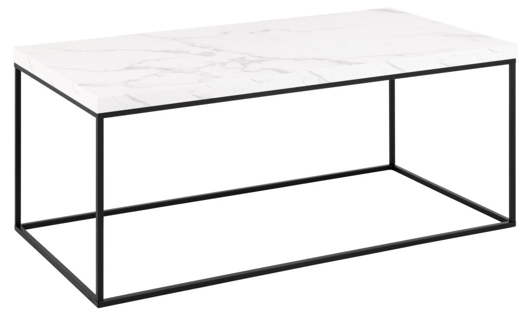 ACT NORDIC Barossa sofabord rektangulær hvid marmor Carrara ru melamin og sort stål 110x55