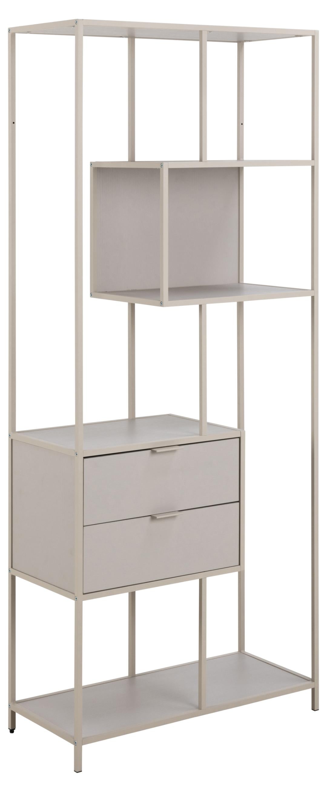 Produktbillede af ACT NORDIC Seaford reol m. 4 hylder og 2 skuffer grå ru melamin og grå ru stål 77x35x185 i premium kvalitet