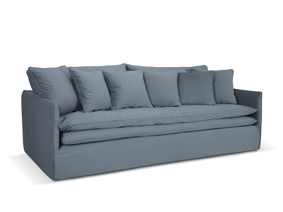 MICADONI Boho 4 pers. sofa m. aftageligt betræk lyseblå imiteret fløjl stof