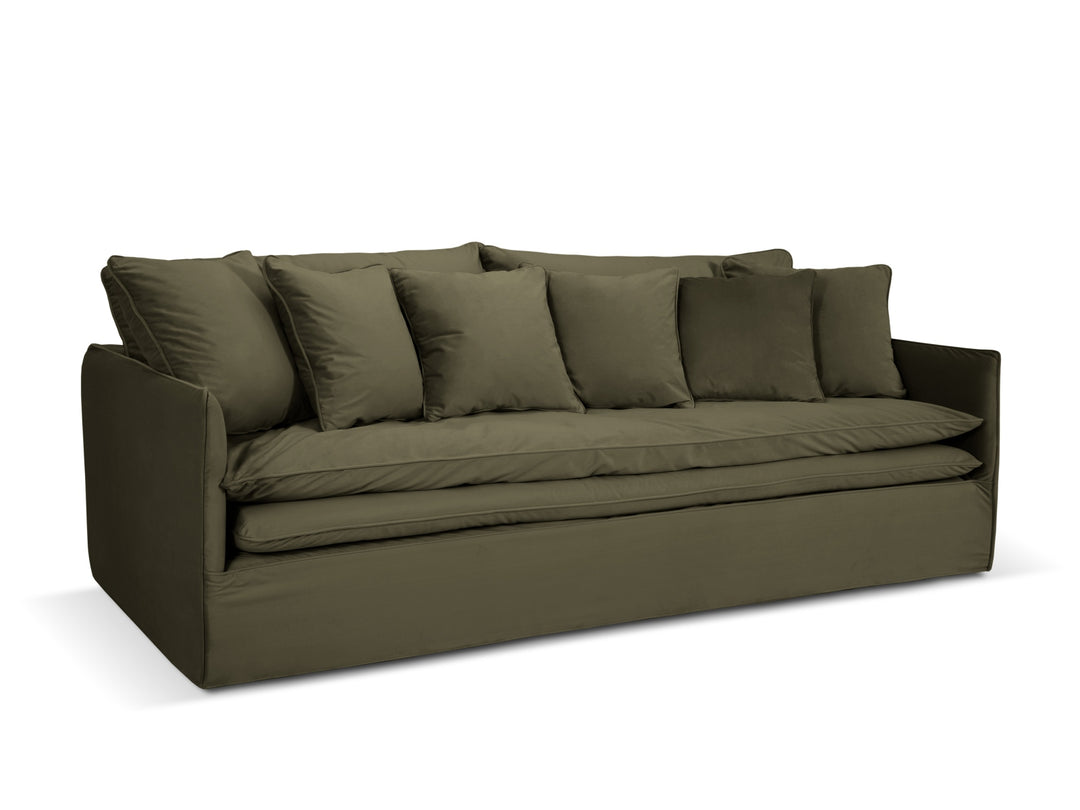 MICADONI Boho 4 pers. sofa m. aftageligt betræk grøn imiteret fløjl stof