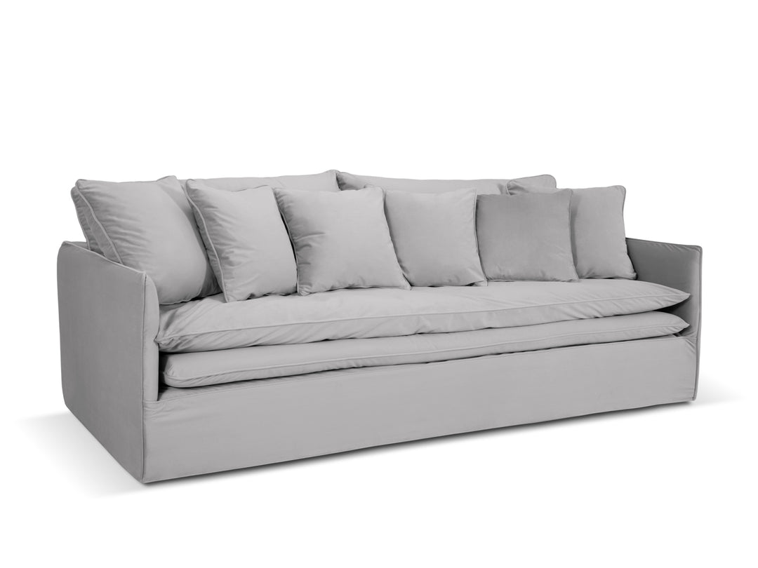 MICADONI Boho 4 pers. sofa m. aftageligt betræk sølv imiteret fløjl stof