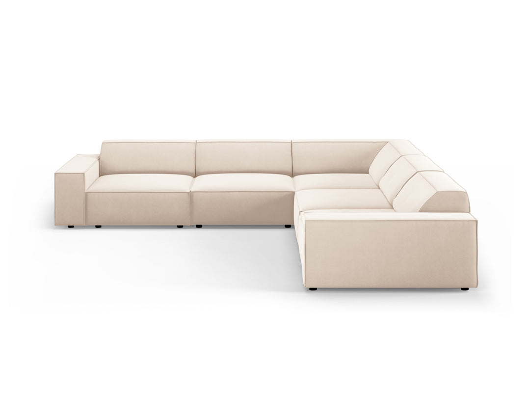 MICADONI Jodie symmetrisk 6 pers. hjørnesofa lys beige imiteret fløjl stof og sort plast