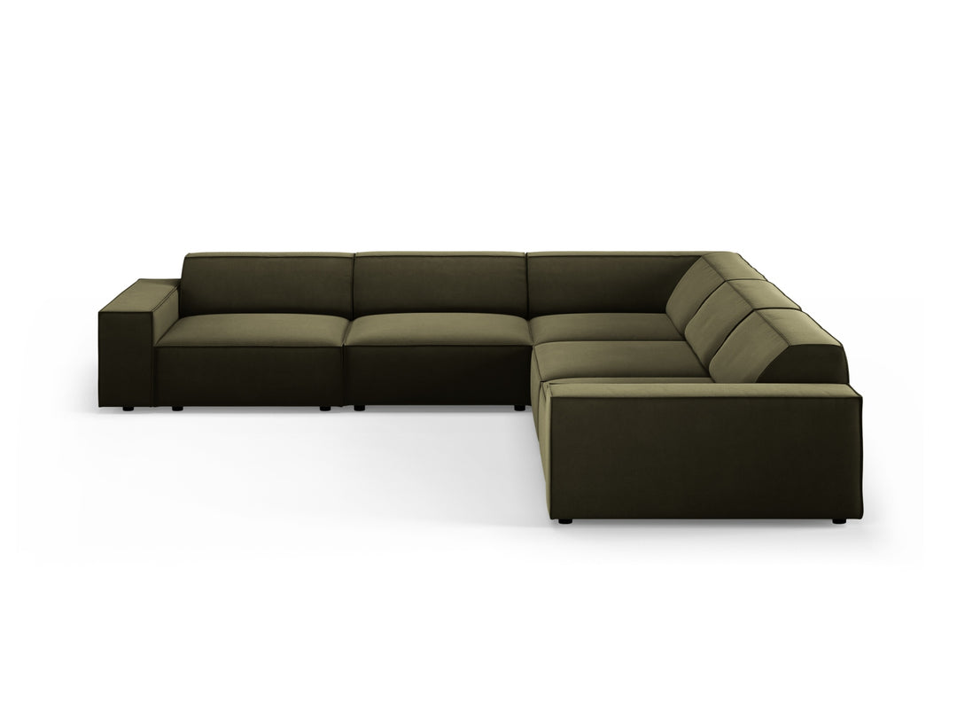 MICADONI Jodie symmetrisk 6 pers. hjørnesofa grøn imiteret fløjl stof og sort plast