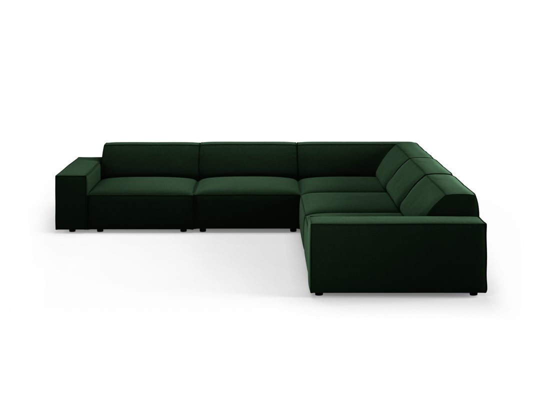 MICADONI Jodie symmetrisk 6 pers. hjørnesofa flaske grøn imiteret fløjl stof og sort plast