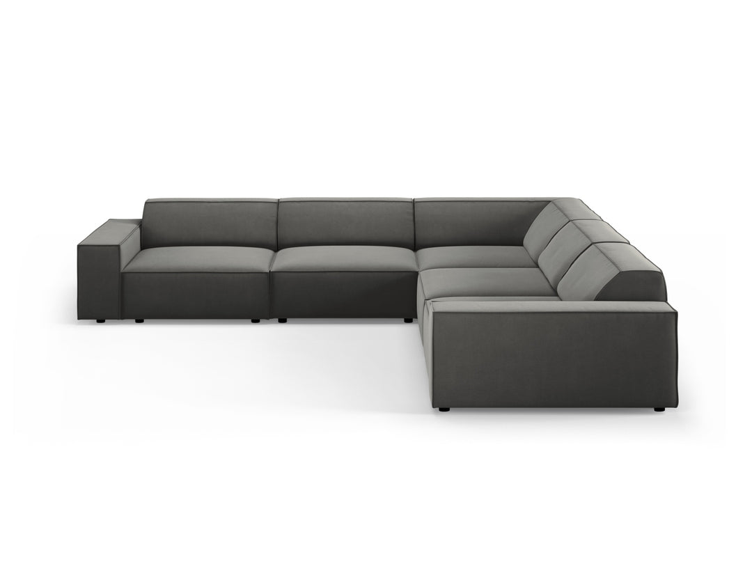 MICADONI Jodie symmetrisk 6 pers. hjørnesofa lysegrå imiteret fløjl stof og sort plast
