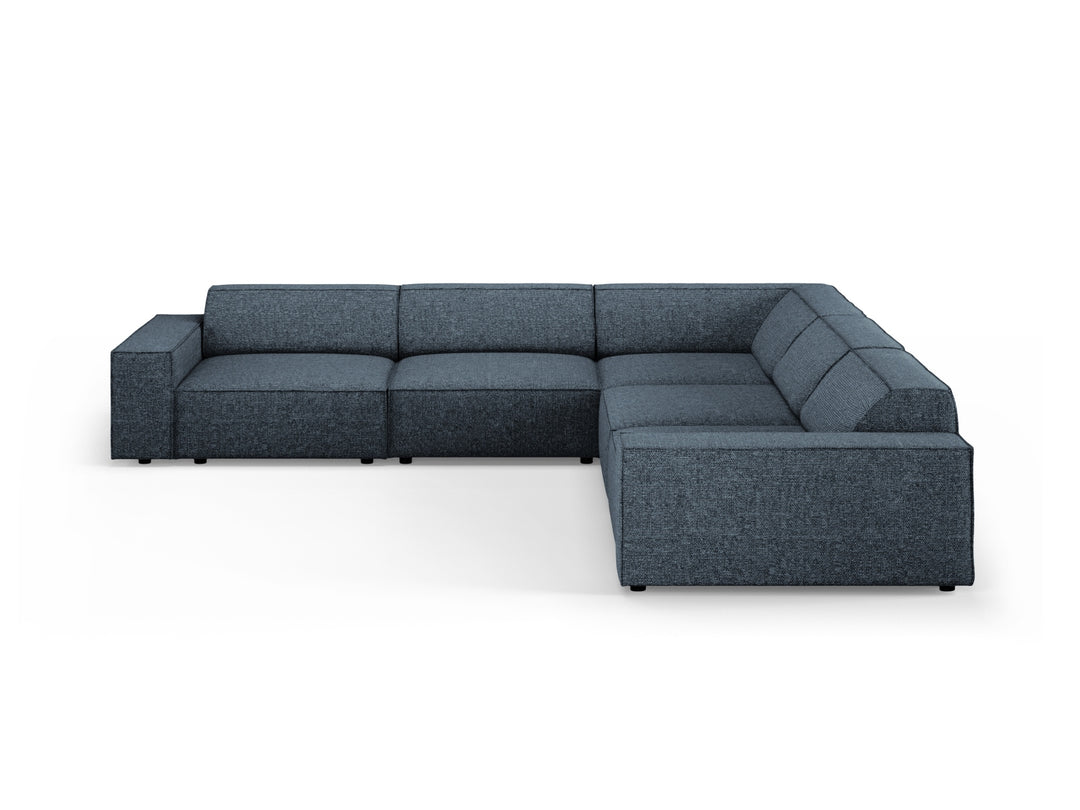 MICADONI Jodie symmetrisk 6 pers. hjørnesofa blå bouclé stof og sort plast