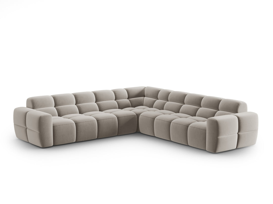MICADONI Lisa 5 pers. symmetrisk hjørnesofa lys beige fløjl stof