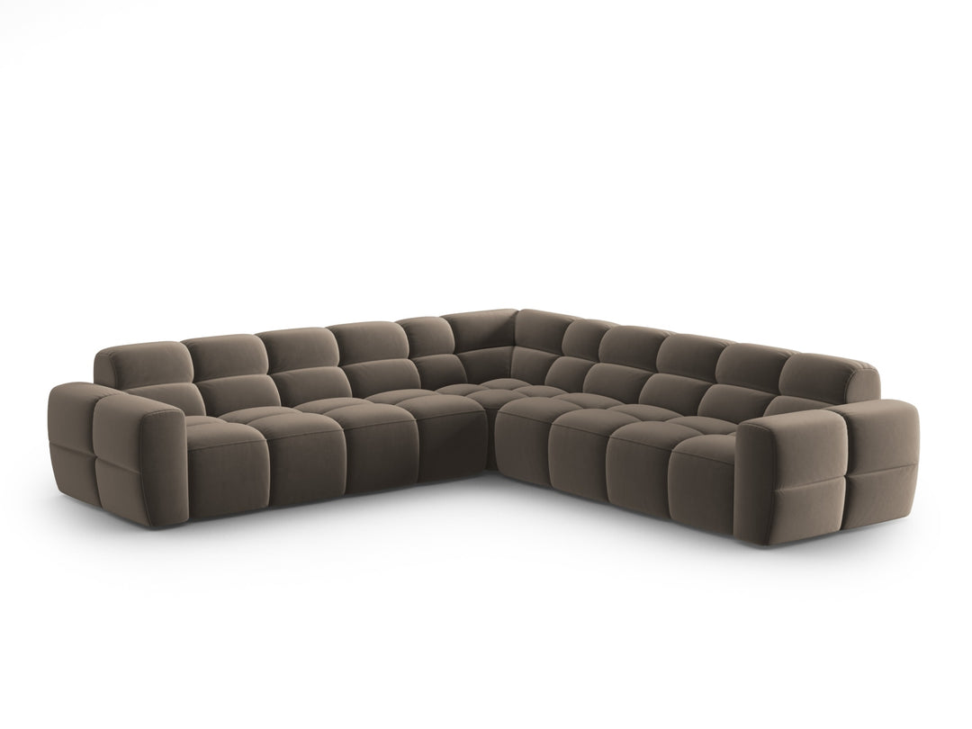 MICADONI Lisa 5 pers. symmetrisk hjørnesofa lysebrun fløjl stof