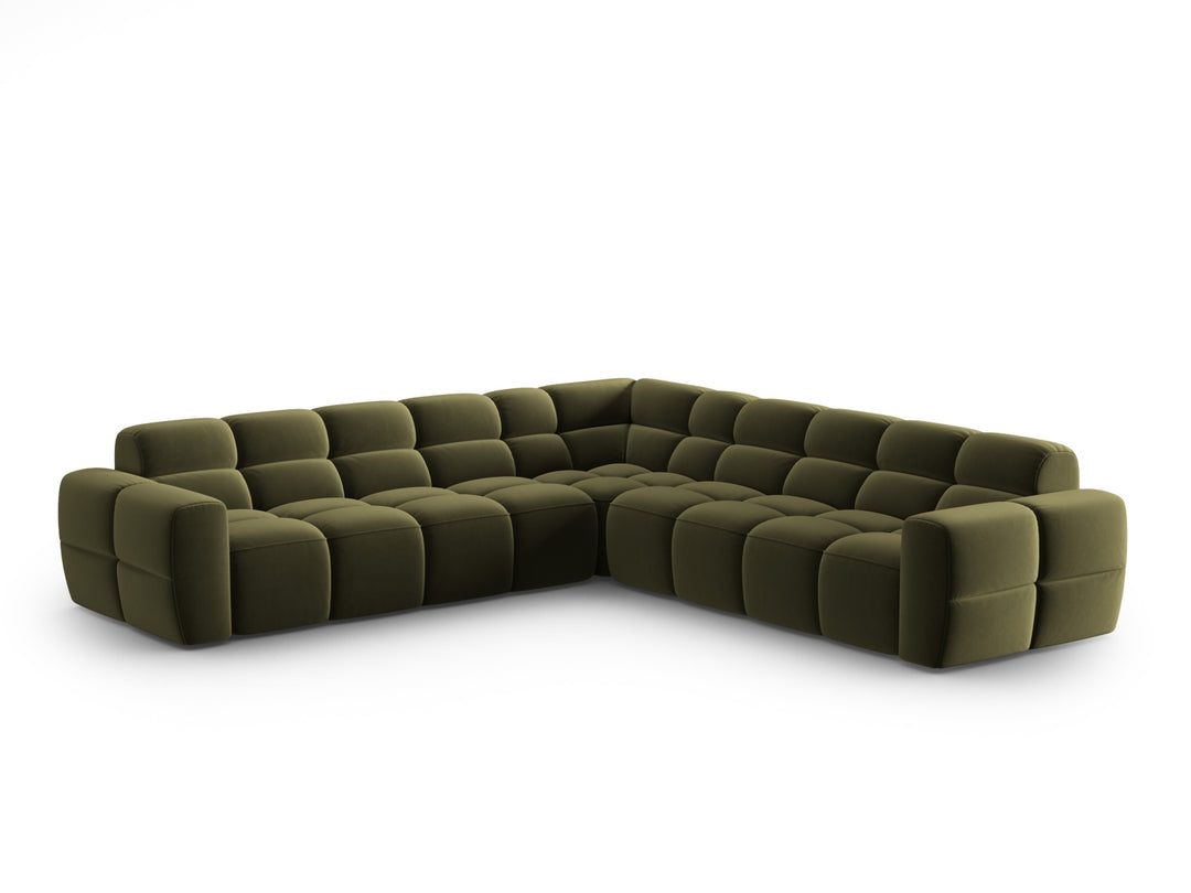 MICADONI Lisa 5 pers. symmetrisk hjørnesofa lysegrøn fløjl stof