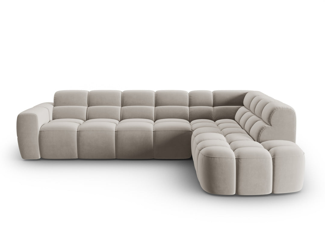 MICADONI Lisa 5 pers. hjørnesofa højre lys beige fløjl stof