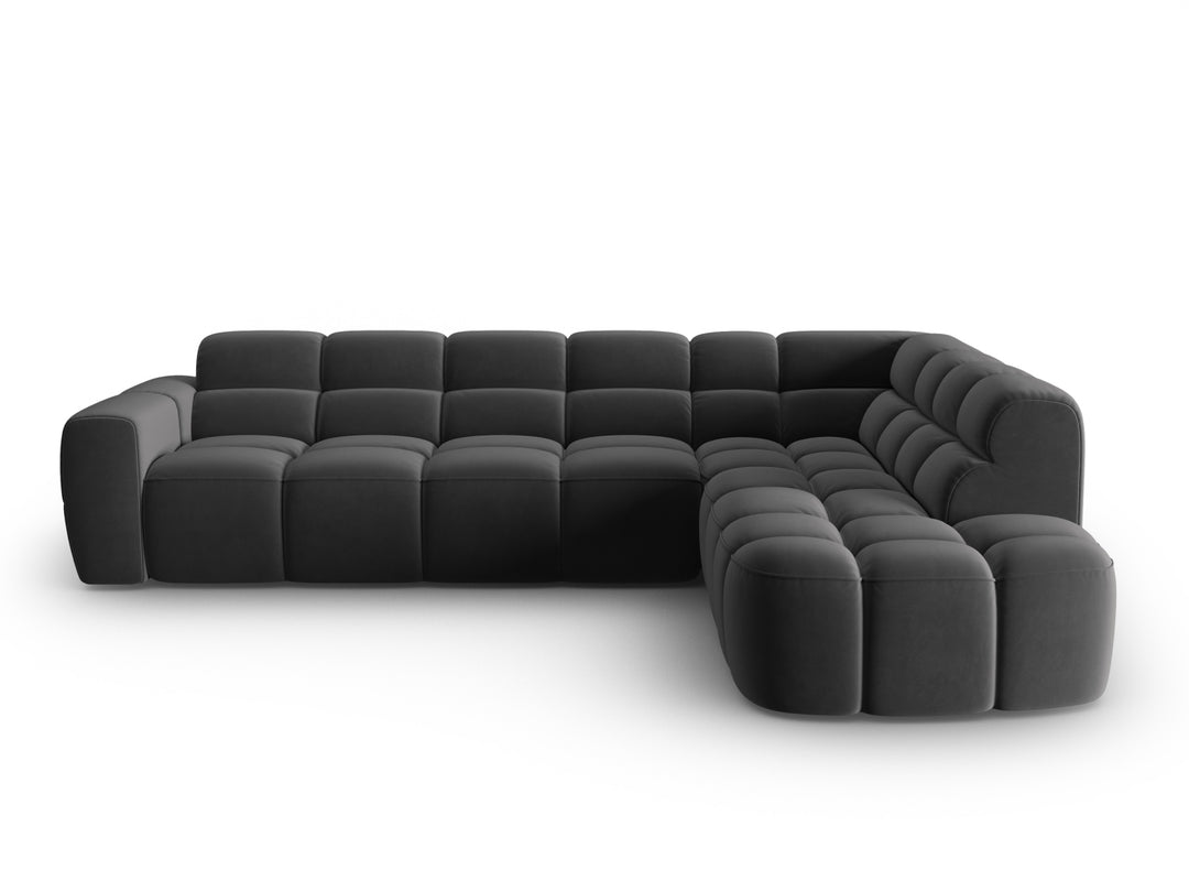 MICADONI Lisa 5 pers. hjørnesofa højre mørkegrå fløjl stof