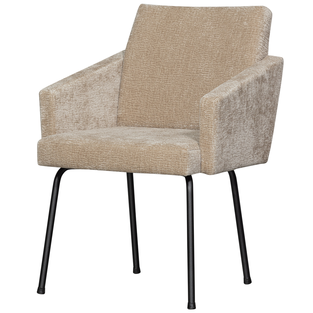 WOOOD Mount spisebordsstol m. armlæn sand 3D chenille polyester stof og metal
