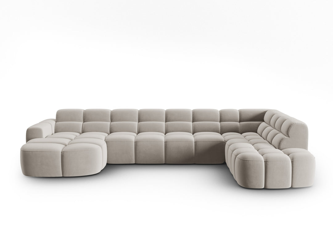 MICADONI Panoramisk Lisa 7 pers. hjørnesofa højre lys beige fløjl stof