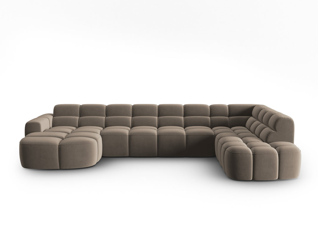 MICADONI Panoramisk Lisa 7 pers. hjørnesofa højre lysebrun fløjl stof