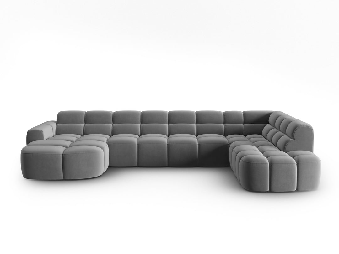 MICADONI Panoramisk Lisa 7 pers. hjørnesofa højre lysegrå fløjl stof
