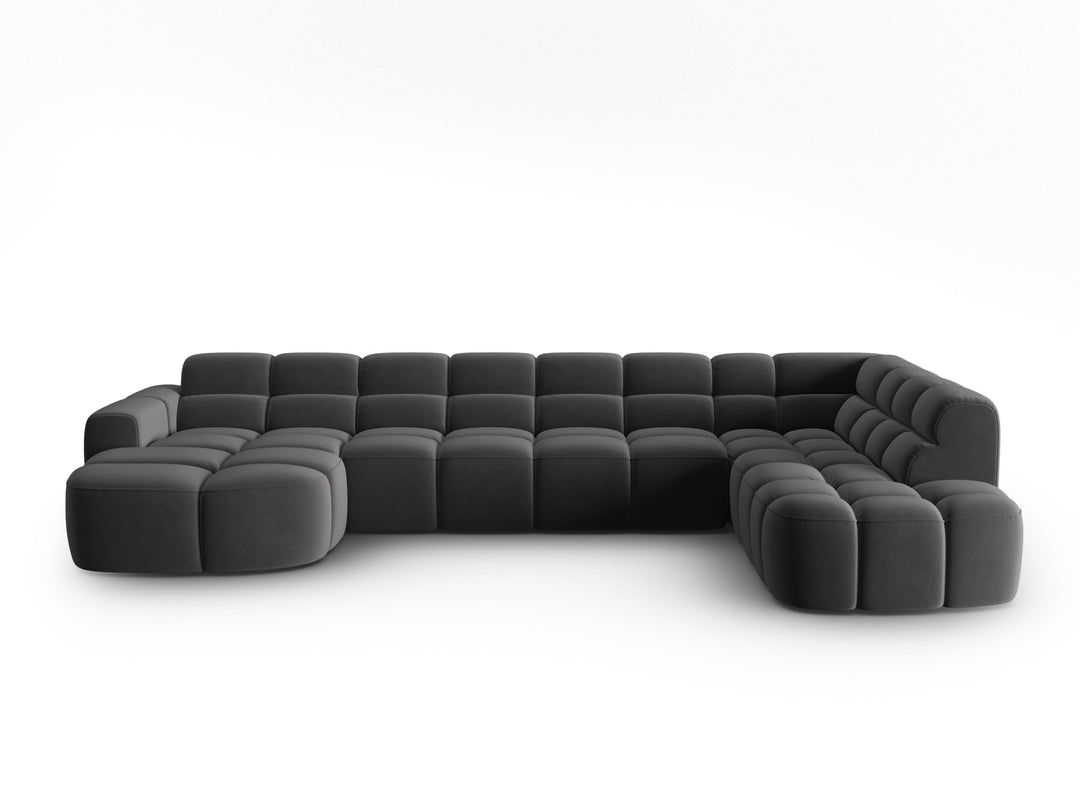 MICADONI Panoramisk Lisa 7 pers. hjørnesofa højre mørkegrå fløjl stof