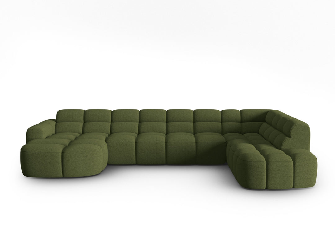 MICADONI Panoramisk Lisa 7 pers. hjørnesofa højre grøn melange struktur stof