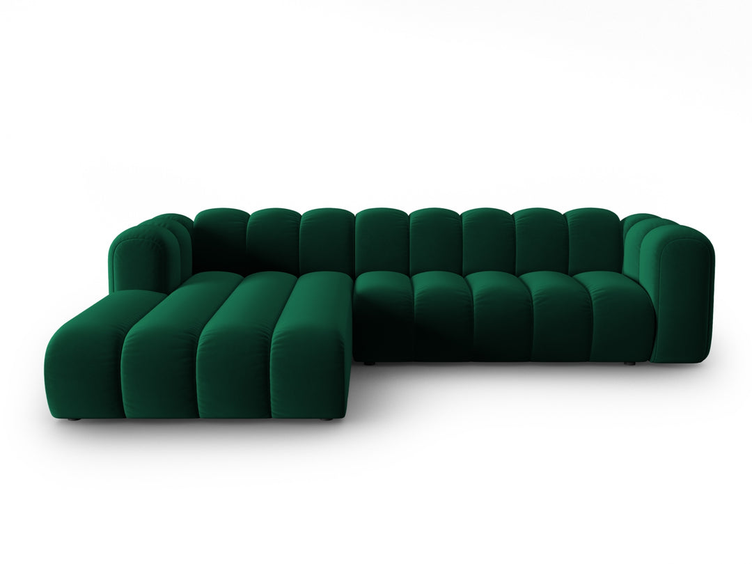 MICADONI Lupin Modular 4 pers. hjørnesofa venstre flaskegrøn fløjl stof