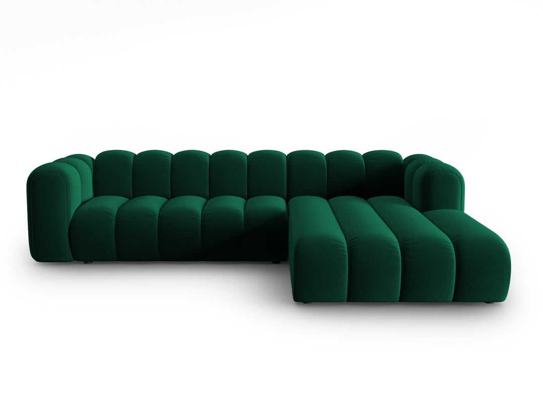 MICADONI Lupin Modular 4 pers. hjørnesofa højre flaske grøn fløjl stof