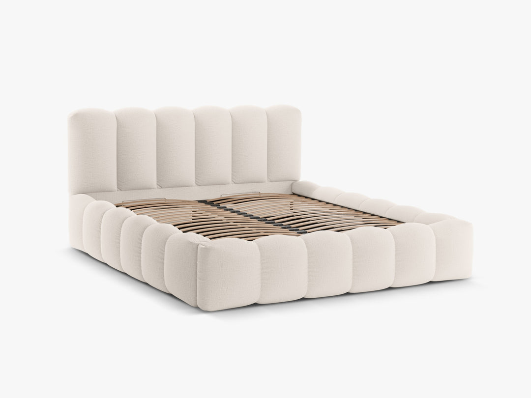 MICADONI Lupin sengeramme m. sengegavl og opbevaring lys beige struktur stof 200x200