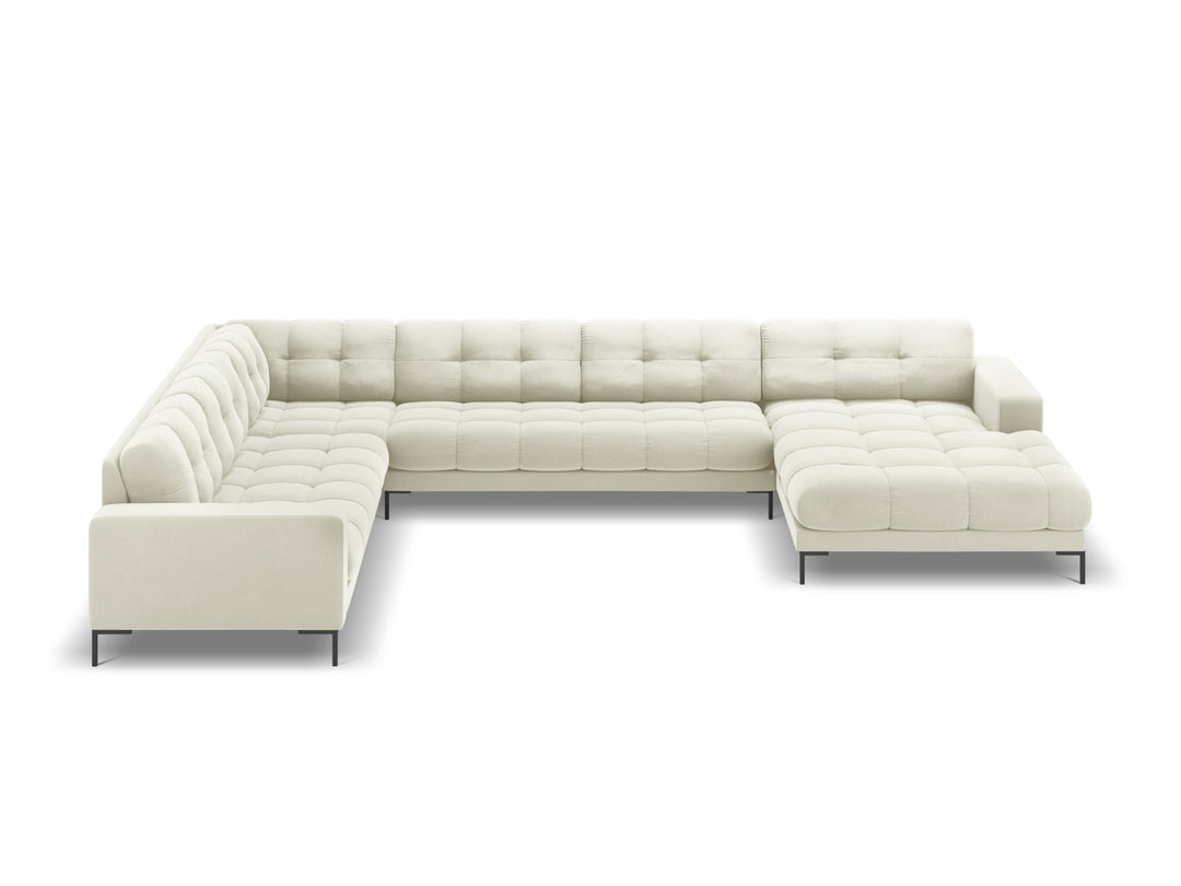 MICADONI Mamaia 7 pers. hjørnesofa venstre lys beige fløjl stof og sort metal