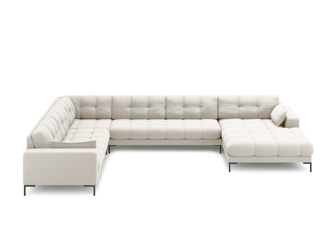 MICADONI Panoramisk Mamaia 7 pers. hjørnesofa venstre lys beige struktur stof og sort metal