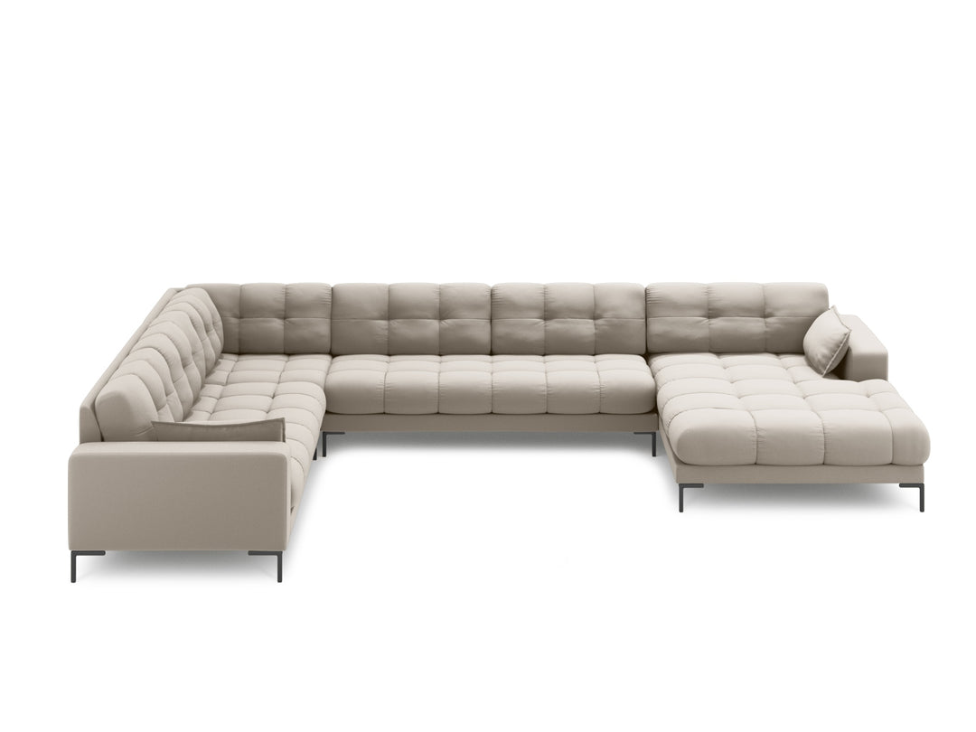 MICADONI Panoramisk Mamaia 7 pers. hjørnesofa venstre beige struktur stof og sort metal