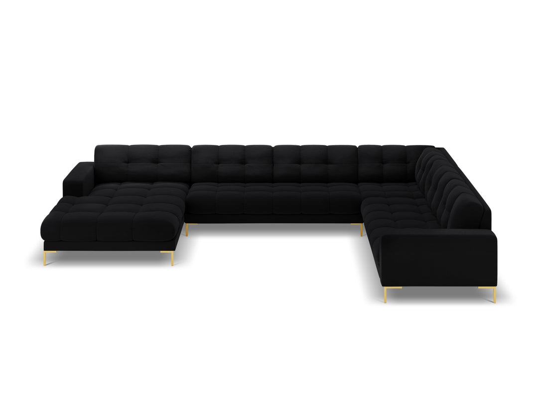 MICADONI Panoramisk Mamaia 7 pers. hjørnesofa højre sort fløjl stof og guld metal