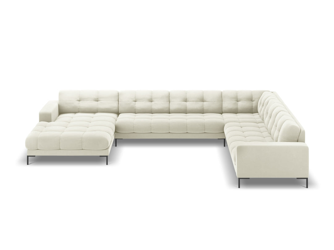 MICADONI Panoramisk Mamaia 7 pers. hjørnesofa højre lys beige fløjl stof og sort metal