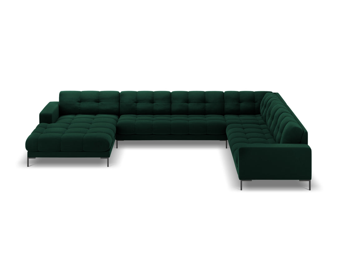 MICADONI Panoramisk Mamaia 7 pers. hjørnesofa højre flaske grøn fløjl stof og sort metal