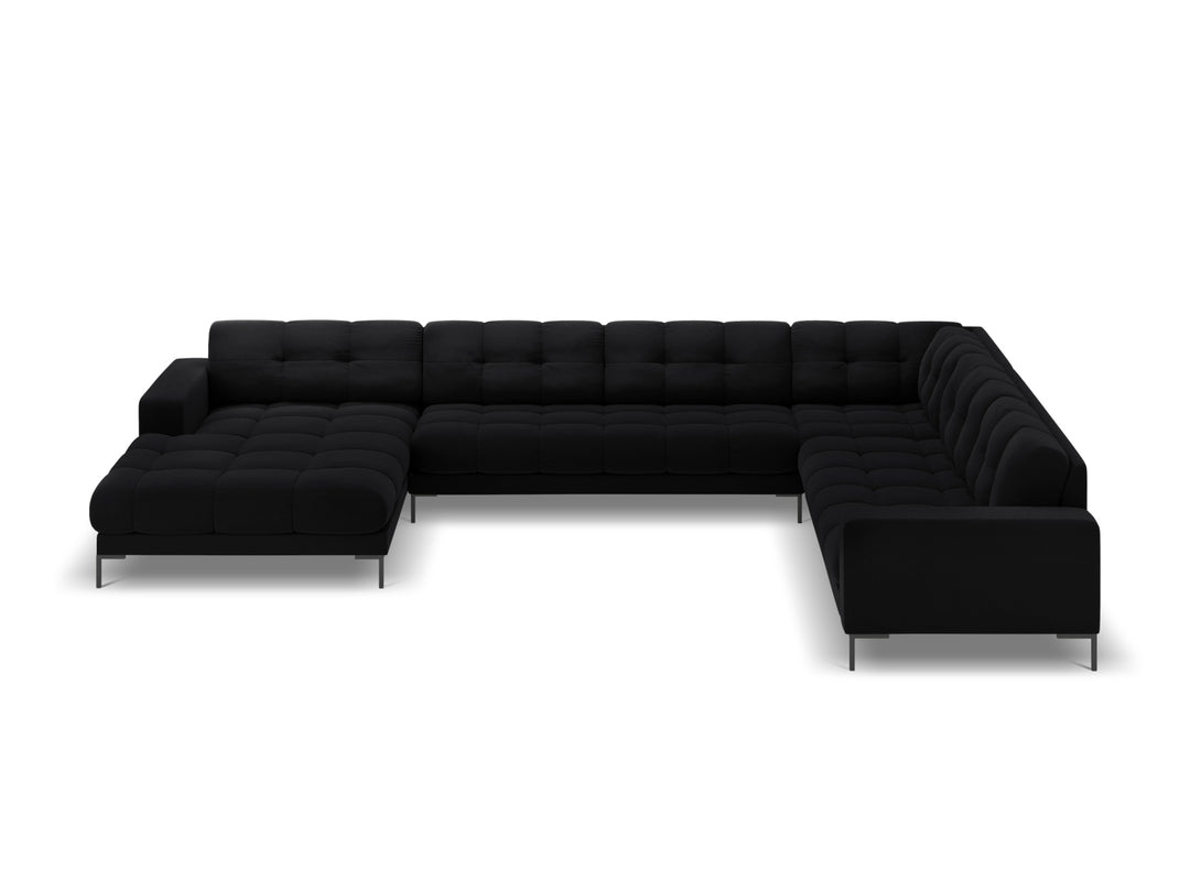 MICADONI Panoramisk Mamaia 7 pers. hjørnesofa højre sort fløjl stof og sort metal