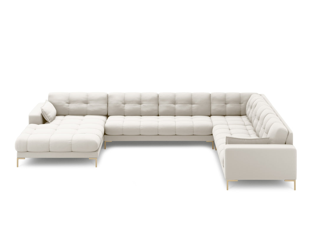 MICADONI Panoramisk Mamaia 7 pers. hjørnesofa højre lys beige struktur stof og guld metal