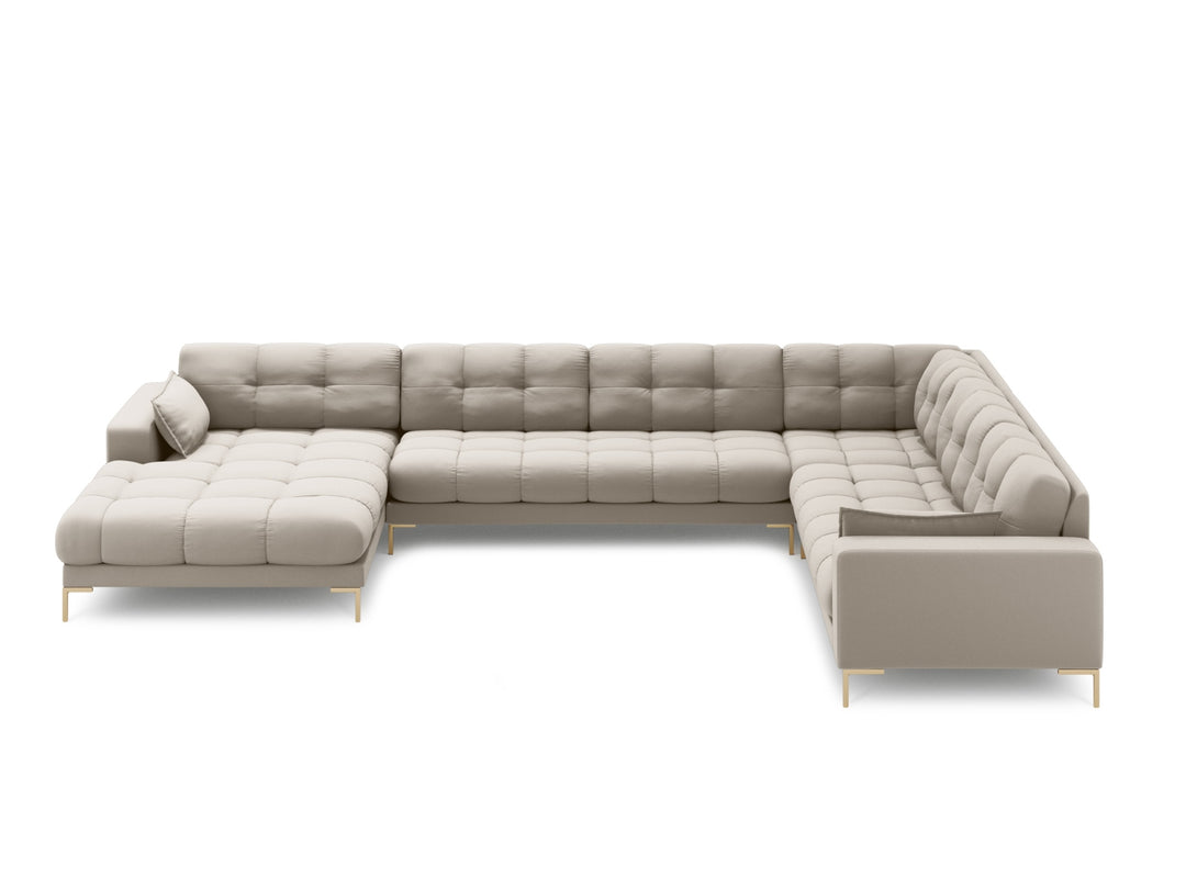 MICADONI Panoramisk Mamaia 7 pers. hjørnesofa højre beige struktur stof og guld metal