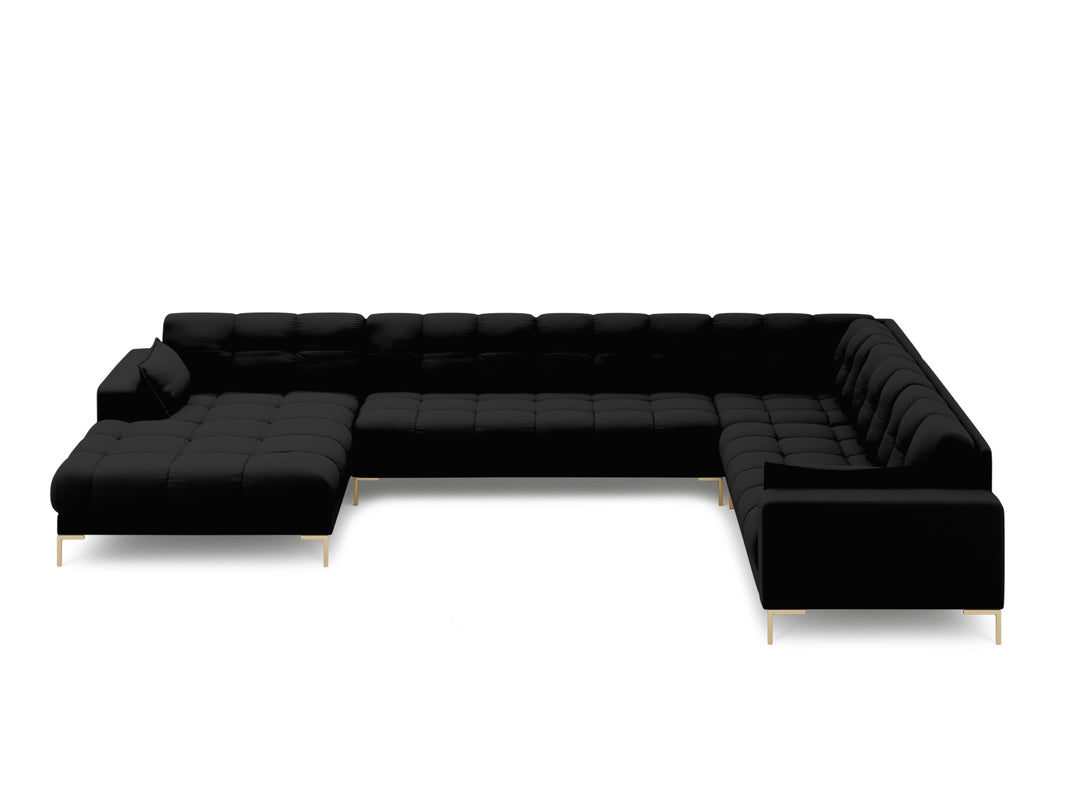 MICADONI Panoramisk Mamaia 7 pers. hjørnesofa højre sort struktur stof og guld metal