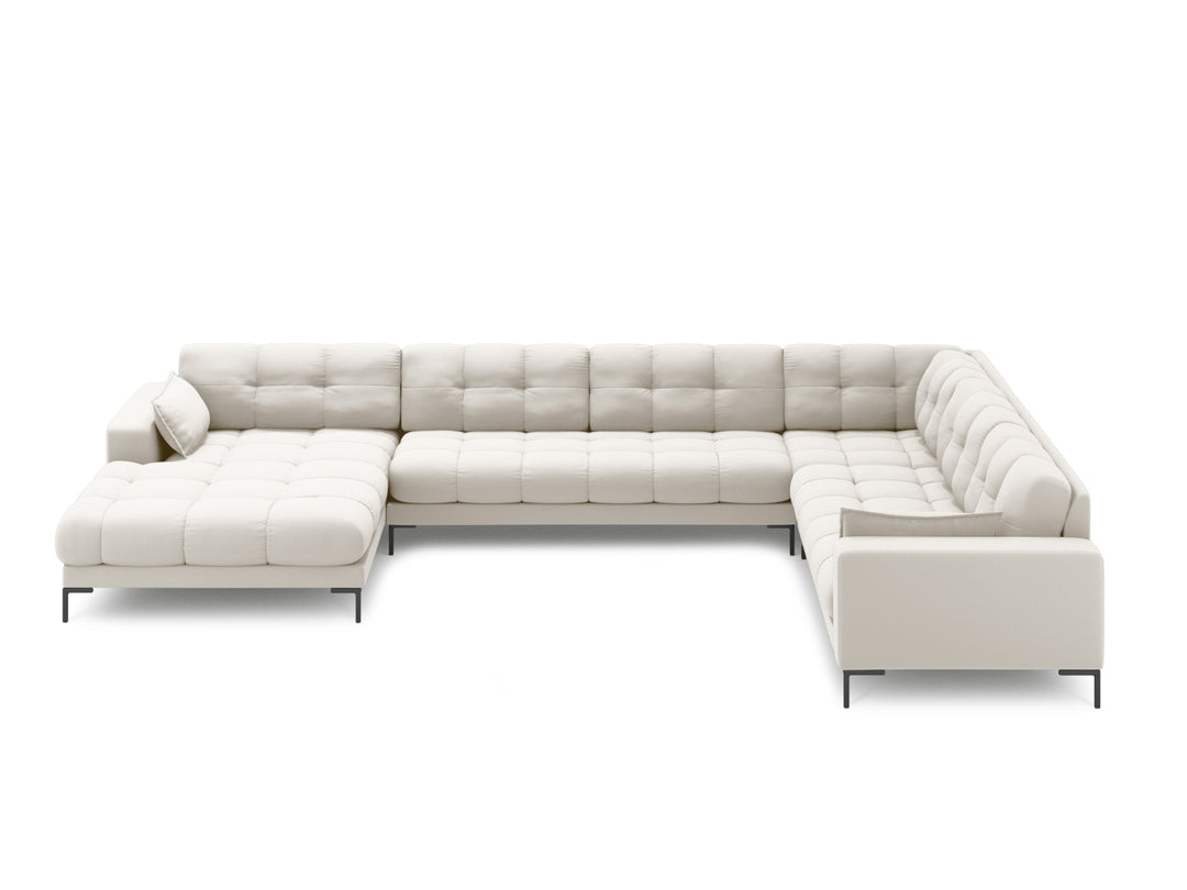 MICADONI Panoramisk Mamaia 7 pers. hjørnesofa højre lys beige struktur stof og sort metal
