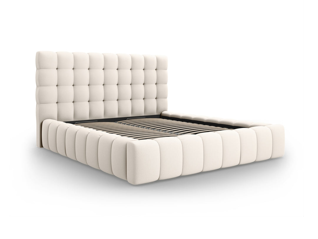 MICADONI Mamaia sengeramme m. sengegavl og opbevaring lys beige struktur stof 140x200