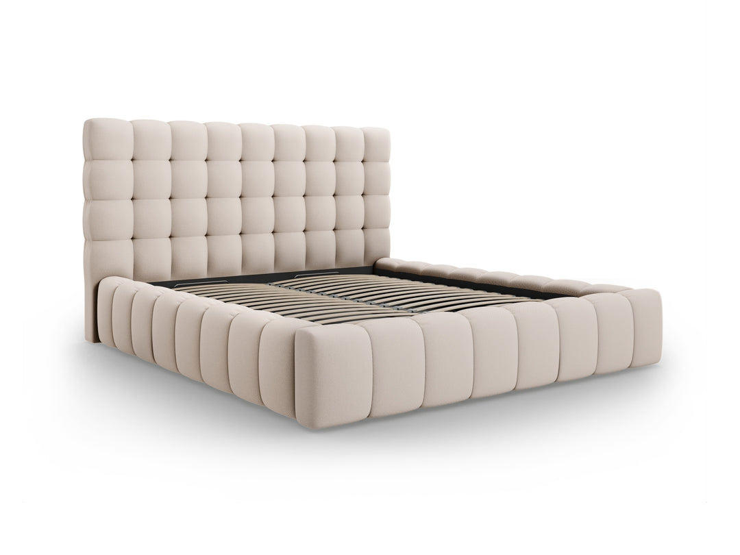 MICADONI Mamaia sengeramme m. sengegavl og opbevaring beige struktur stof 180x200