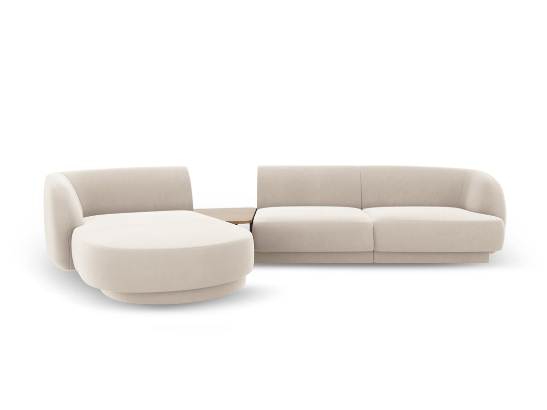 MICADONI Miley 3 pers. modulær hjørnesofa venstre m. sofabord lys beige fløjl